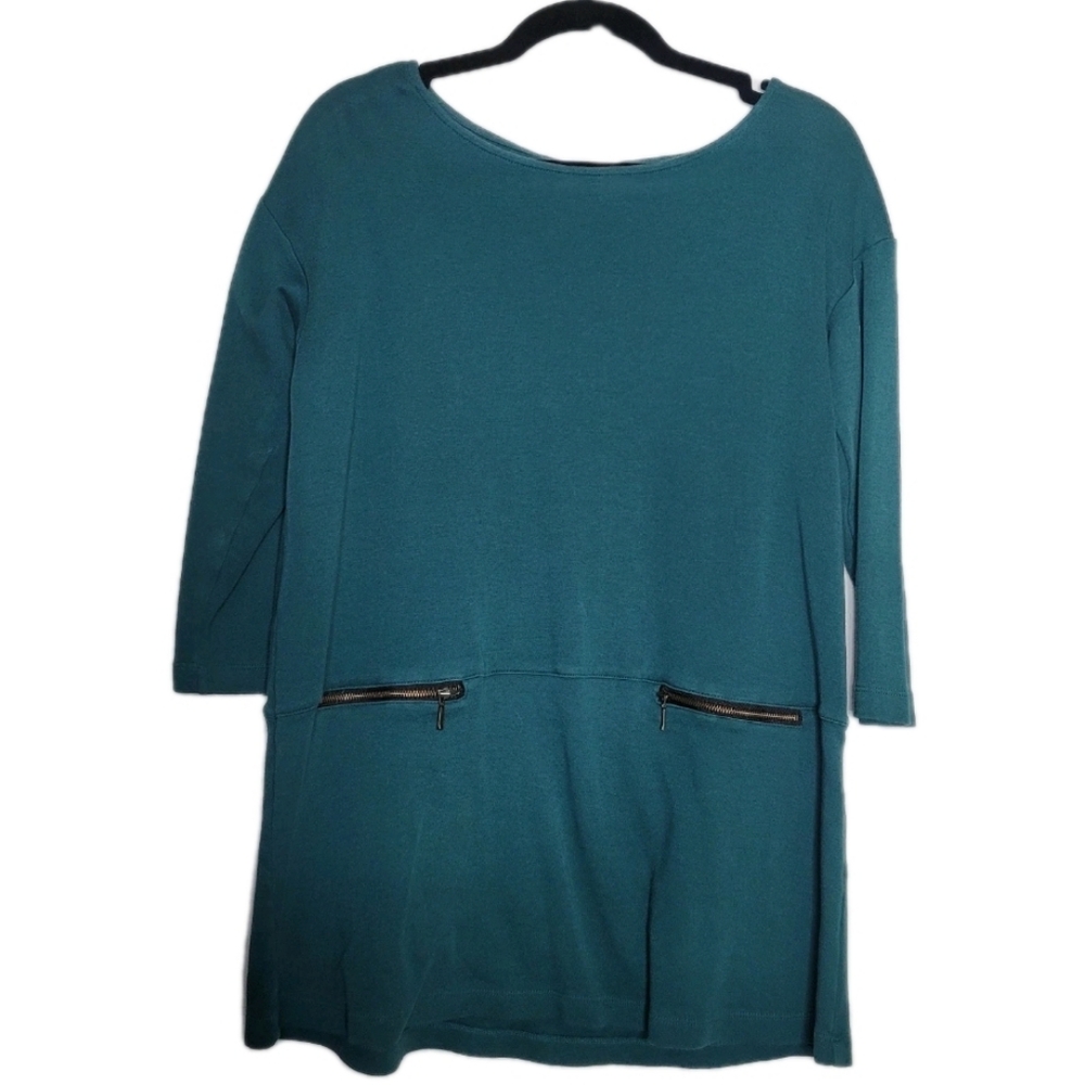 Soft Surroundings Moda Top Womens S  Faux Zipper Pockets 3/4 Sleeve Green